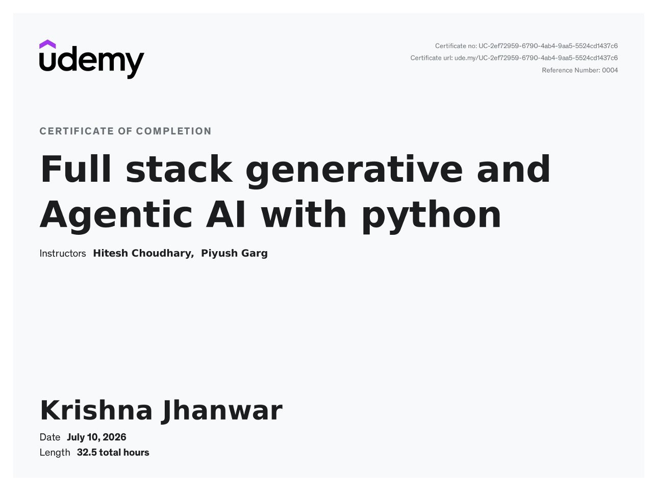 Full Stack Generative & Agentic AI with Python